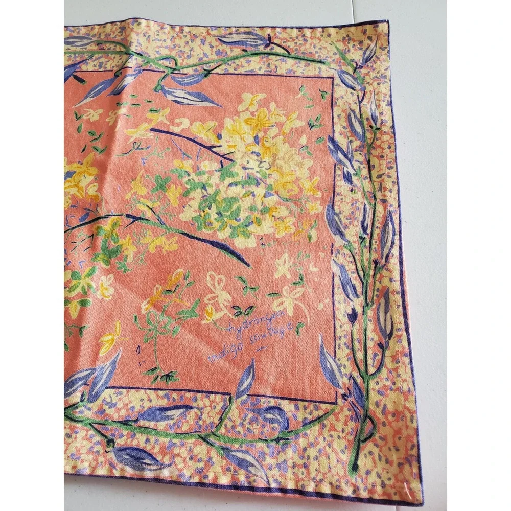 French Country 18x14 Placemat Set 4 Vintage Coral Hydrangea Floral Botanical